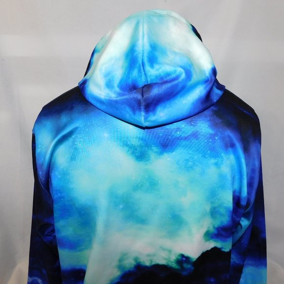 Mens XL Blue Purple Galaxy Space Pullover Polyester Hoodie - Picture 7 of 8